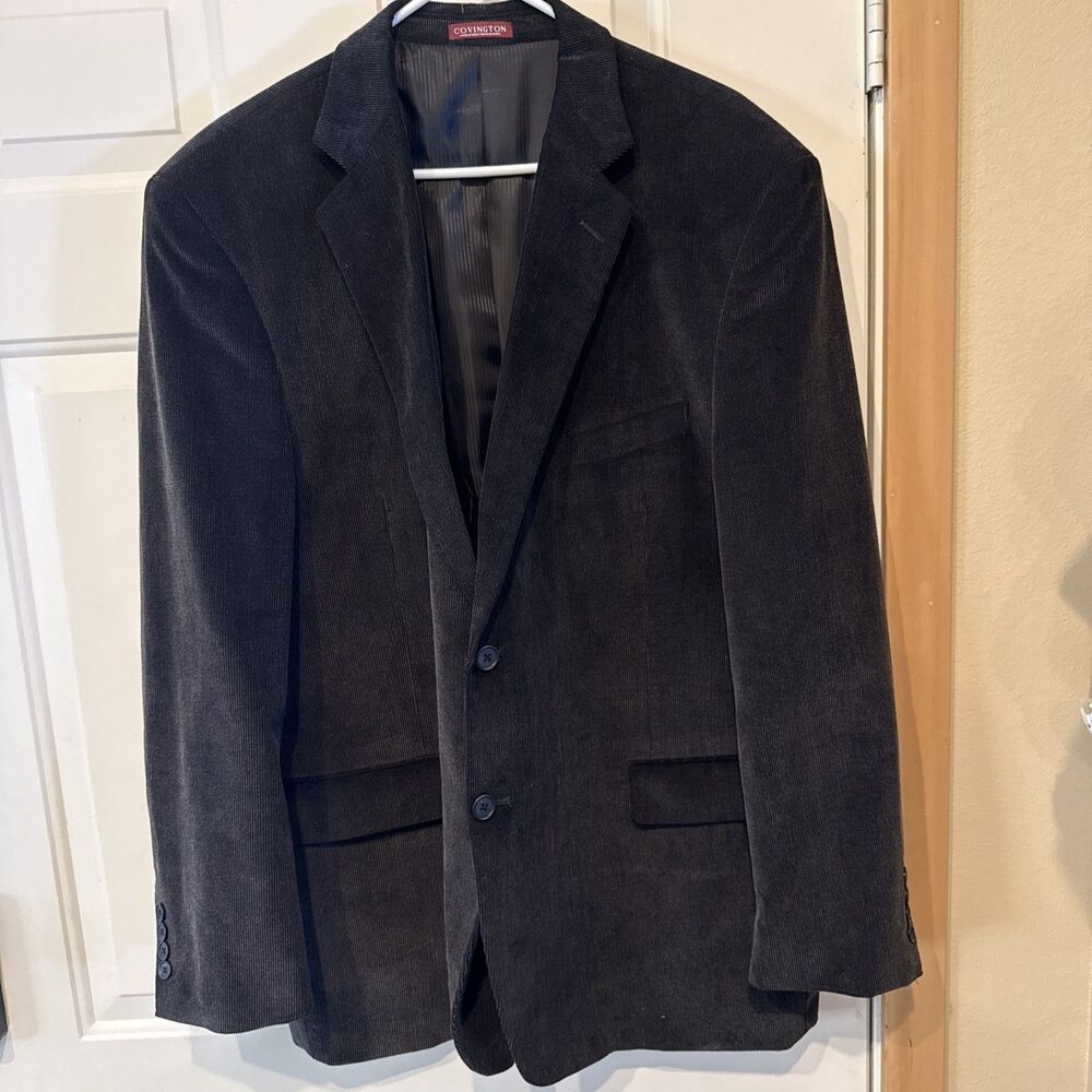 Covington Blazer Jacket Mens 48R Dark Gray Textured Corduroy Two Buttons